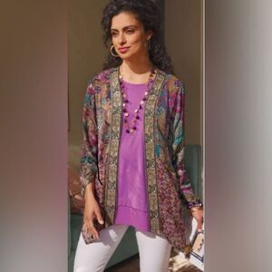 SOFT SURROUNDINGS Floral Multicolor Beaded Ambrosia Topper. Size XS